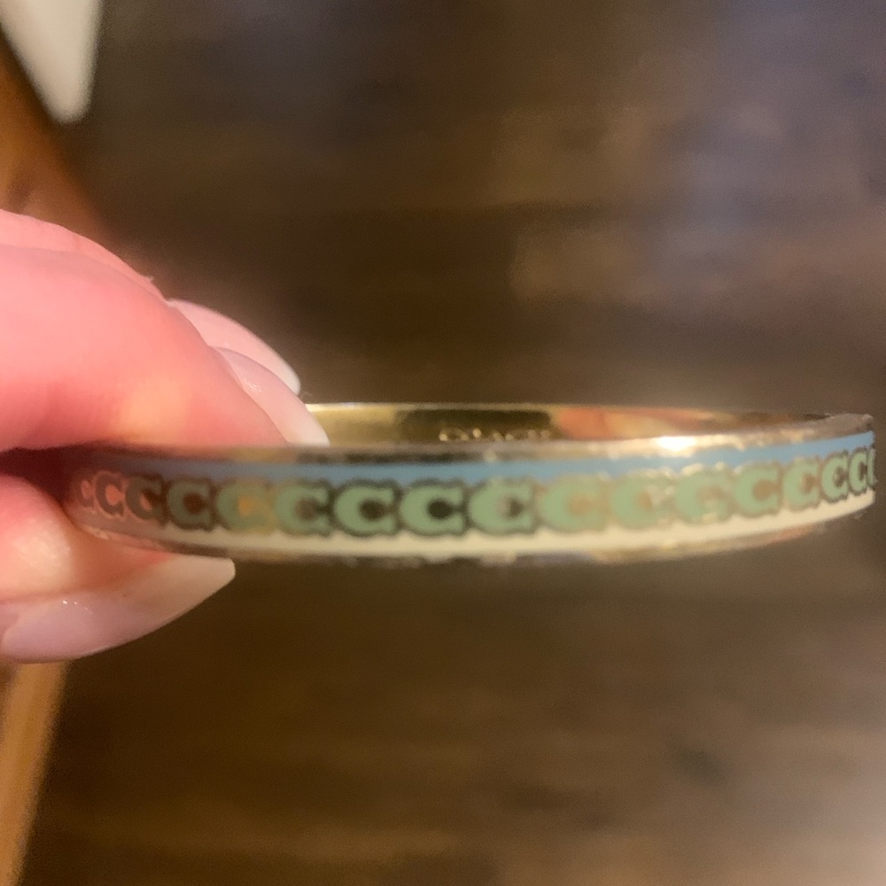 Coach Light Blue and Gold Bangle Bracelet with Lock and Key Earrings - Picture 2 of 5